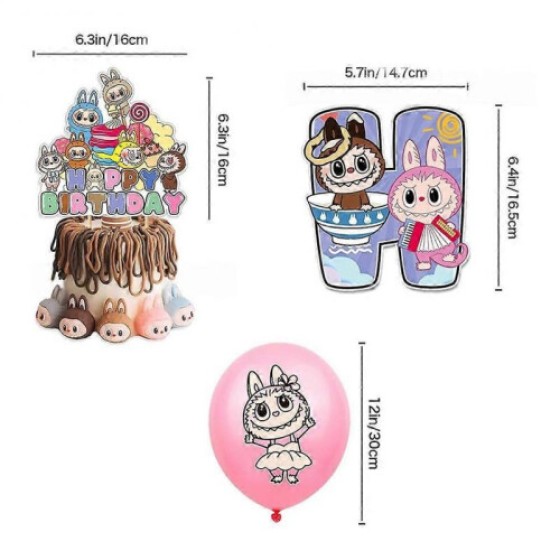 For Labubu Theme Birthday Party Props Reusable Adorable All in 1 Party Props Kit for Kids Teens Adults